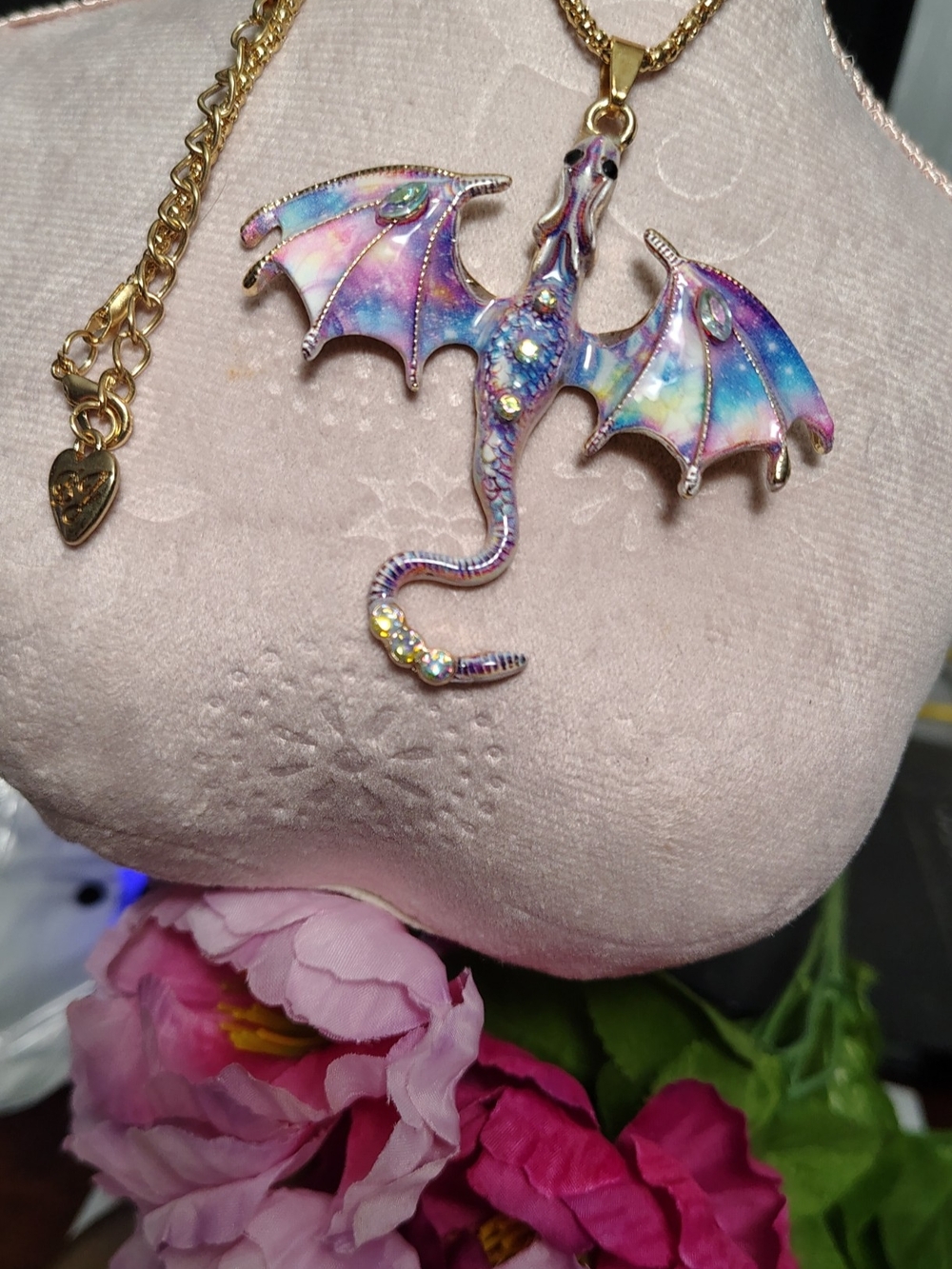 Betsey Johnson Gold-Tone Multicolor Dragon Pendant Necklace